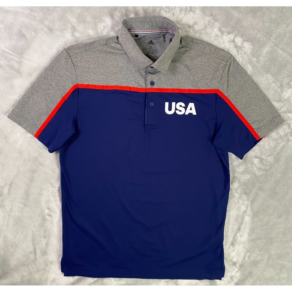 Adidas Polo Shirt Mens Small Navy Blue USA Colorblock Athletic FJ7884